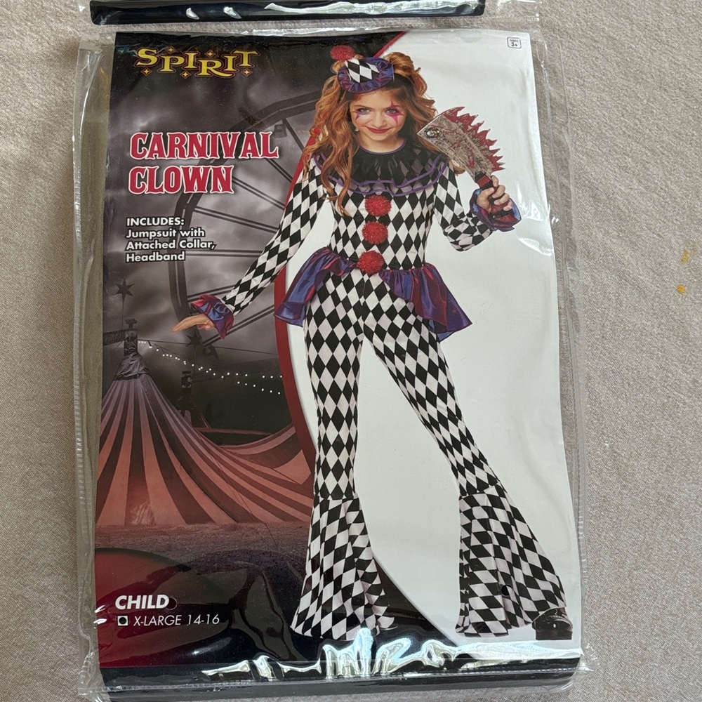 Spirit Carnival Clown Kids Costume - Black, White, and Red